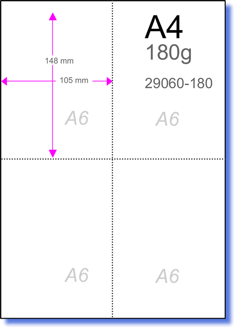 A6 Inserts 180gsm - White (4 per sheet) - 10 Sheets