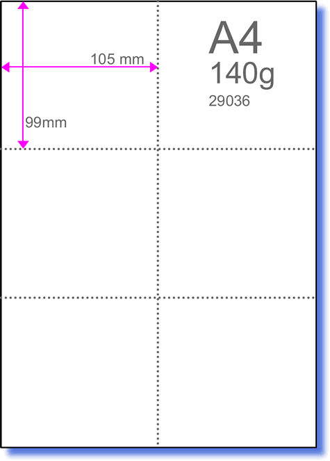 105x99mm Inserts 140gsm - white (6 per sheet) - 10 sheets