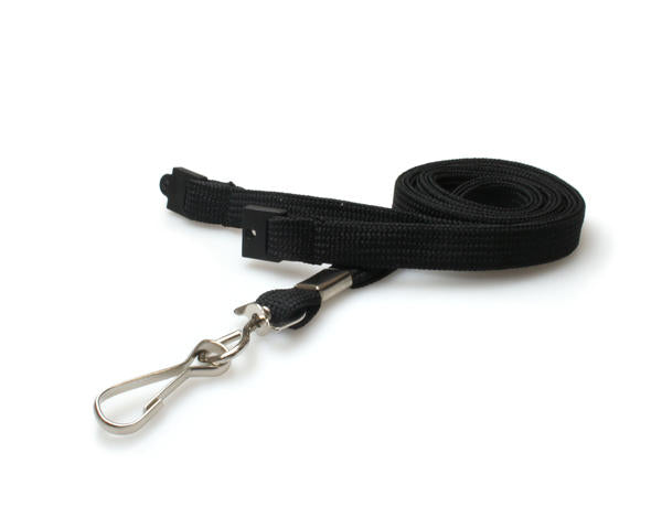 10mm Black Tubular Breakaway Lanyards with Metal J-Clip (Pack of 100)