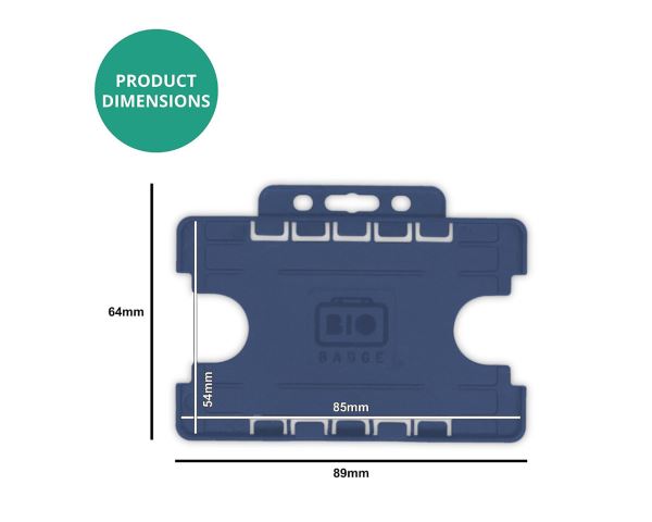 Dark Blue Dual-Sided BIOBADGE Open Faced ID Card Holders - Landscape (Pack of 100)